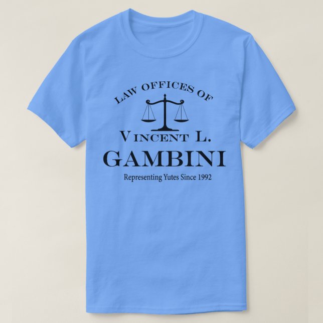 Vincent L Gambinis advokatkontor som företräder ju T Shirt (Design framsida)