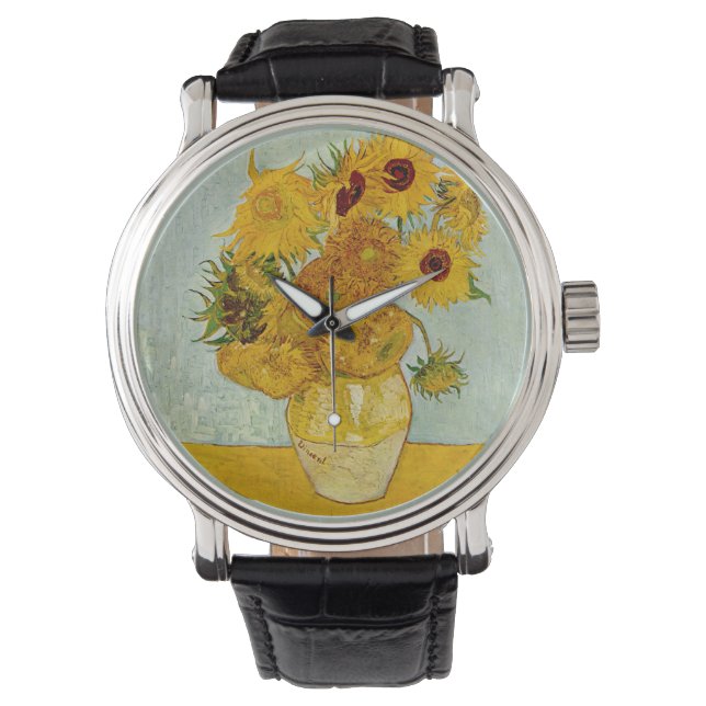 Vincent Van Gogh 12 Solblommor Impressionist Armbandsur (Framsida)