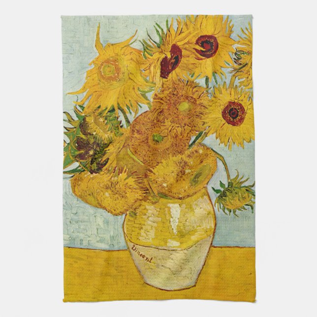 Vincent Van Gogh 12 Solblommor Impressionist Kökshandduk (Vertikal)