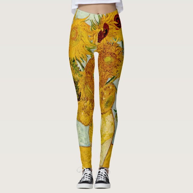 Vincent Van Gogh 12 Solblommor Impressionist Leggings (Framsida)