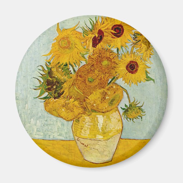 Vincent Van Gogh 12 Solblommor Impressionist Magnet (Framsidan)