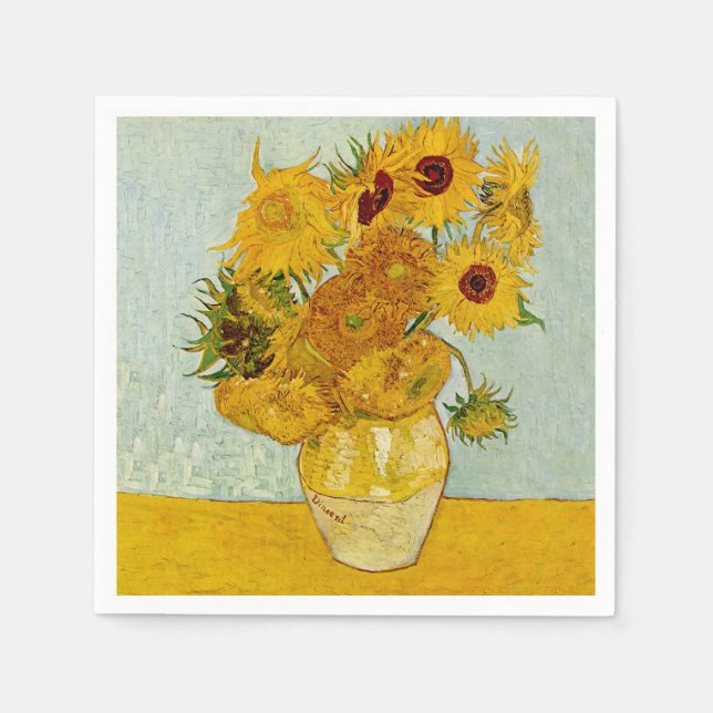 Vincent Van Gogh 12 Solblommor Impressionist Pappersservett (Framsidan)