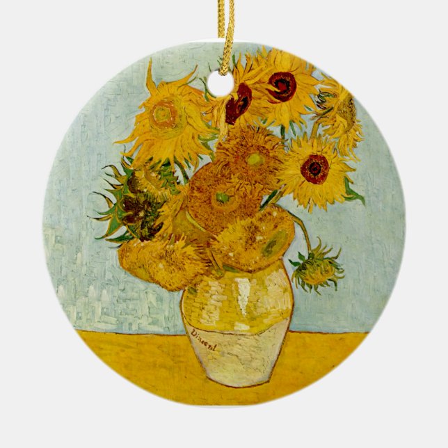 Vincent Van Gogh 12 Solrosor Impressionist Julgransprydnad Keramik (Framsidan)