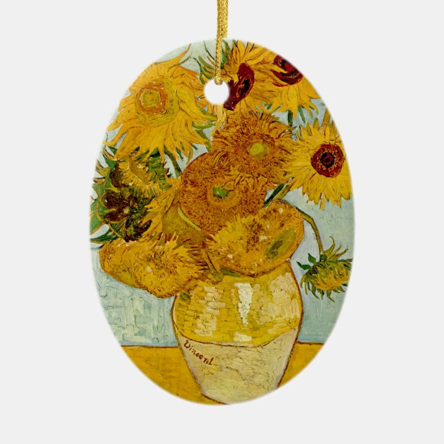 Vincent Van Gogh 12 Solrosor Impressionist Julgransprydnad Keramik (Framsidan)