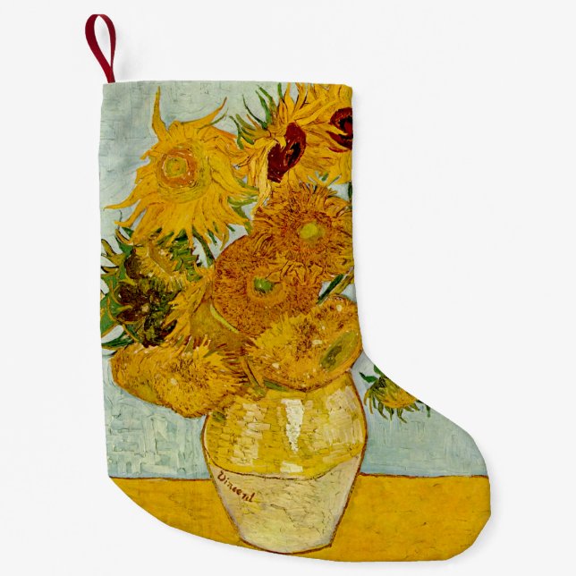 Vincent Van Gogh 12 Solrosor Impressionist Liten Julstrumpa (Framsidan)