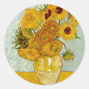 Vincent Van Gogh 12 Solrosor Impressionist Runt Klistermärke