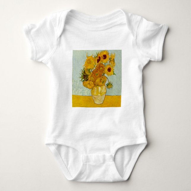 Vincent Van Gogh 12 Solrosor Impressionist T-shirt (Framsida)