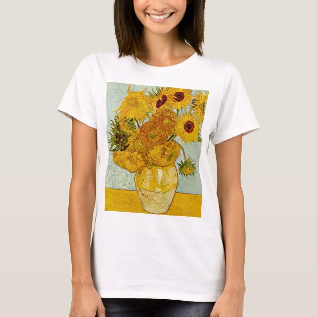 Vincent Van Gogh 12 Solrosor Impressionist T Shirt (Framsida)