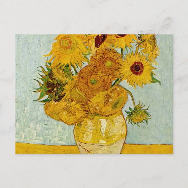 Vincent Van Gogh 12 Solrosor Impressionist Vykort (Framsida)
