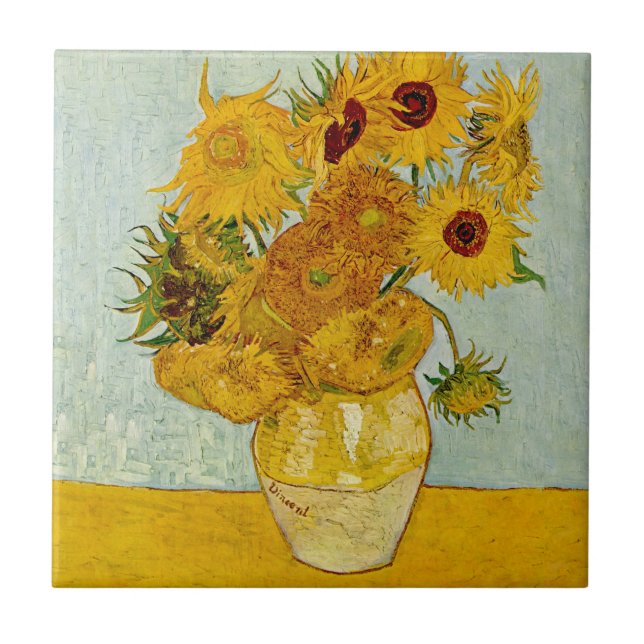 Vincent Van Gogh 12 Solrosor Impressionistisk Kakelplatta (Framsidan)