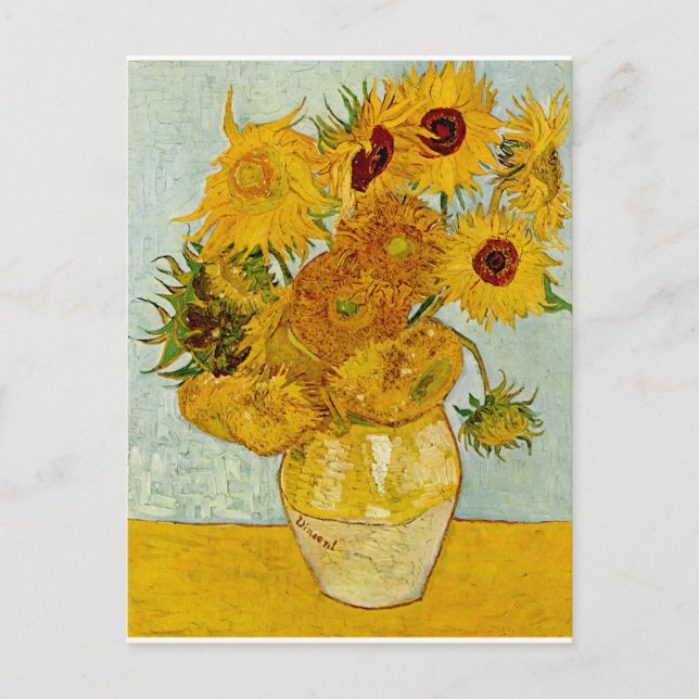 Vincent Van Gogh 12 Solrosor Impressionistisk Vykort (Framsida)
