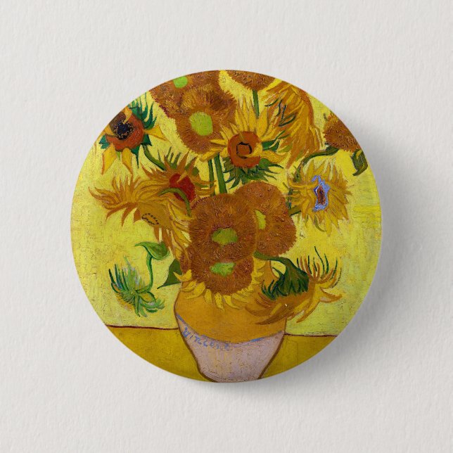 Vincent Van Gogh-15 Solblommor i Vas Art Knapp (Framsida)