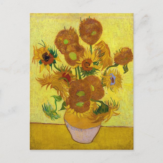 Vincent Van Gogh-15 Solblommor i Vas Art Vykort (Framsida)