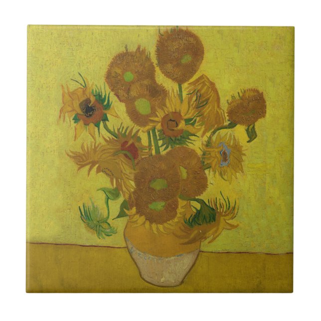 Vincent Van Gogh 15 Solblommor Painting Kakelplatta (Framsidan)