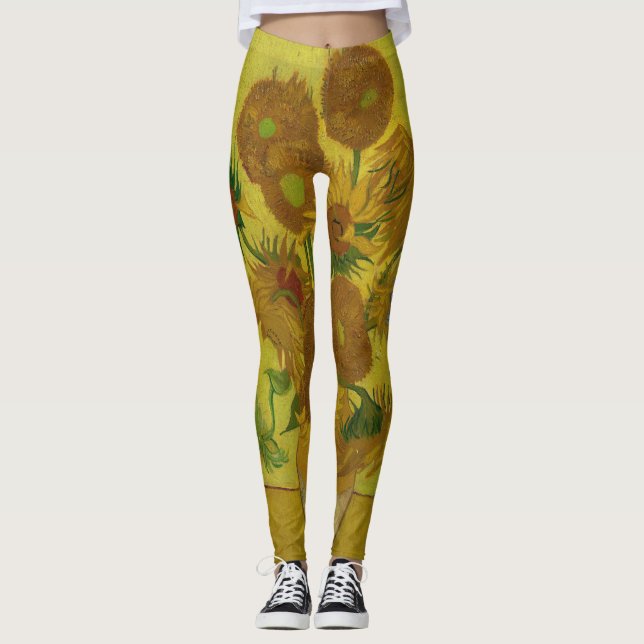 Vincent Van Gogh 15 Solblommor Painting Leggings (Framsida)