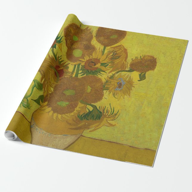Vincent Van Gogh 15 Solblommor Painting Presentpapper (Utrullad)