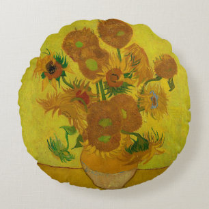 Vincent Van Gogh 15 Solblommor Painting Rund Kudde