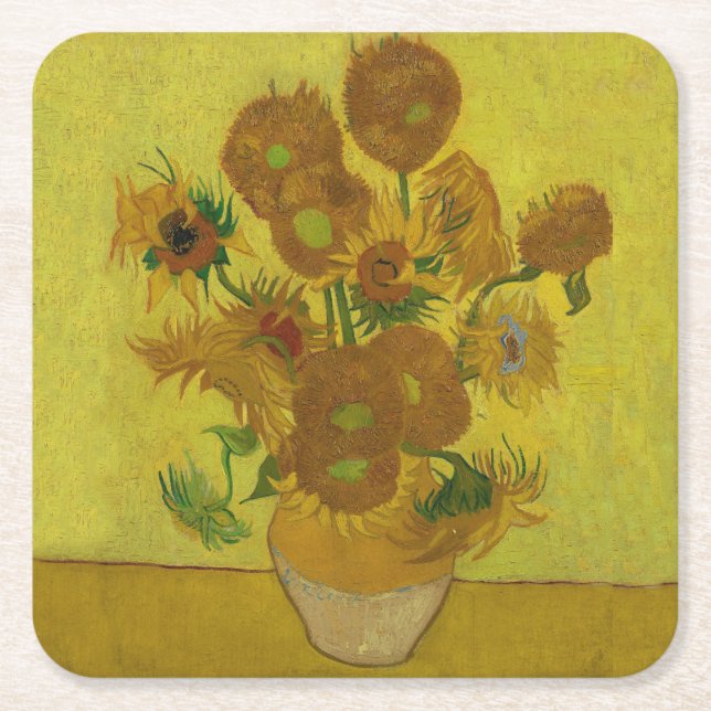 Vincent Van Gogh 15 Solblommor Painting Underlägg Papper Kvadrat (Framsidan)