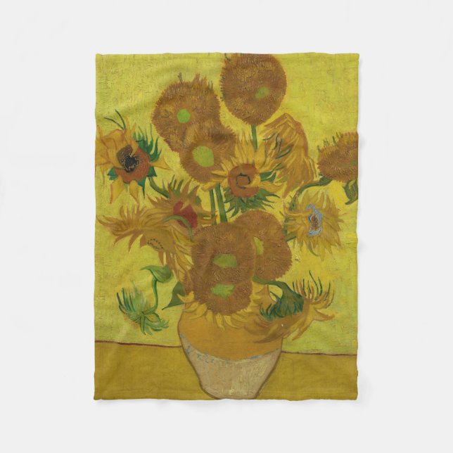 Vincent Van Gogh 15 solrosor målning Fleecefilt (Framsidan)