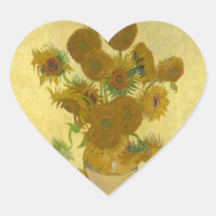 Vincent Van Gogh 15 solrosor målning Hjärtformat Klistermärke