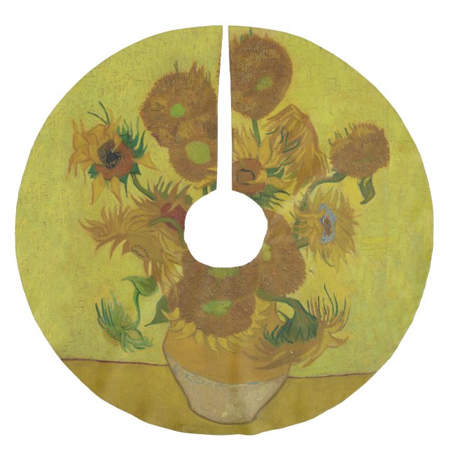 Vincent Van Gogh 15 solrosor målning Julgransmatta Borstad Polyester (Framsidan)