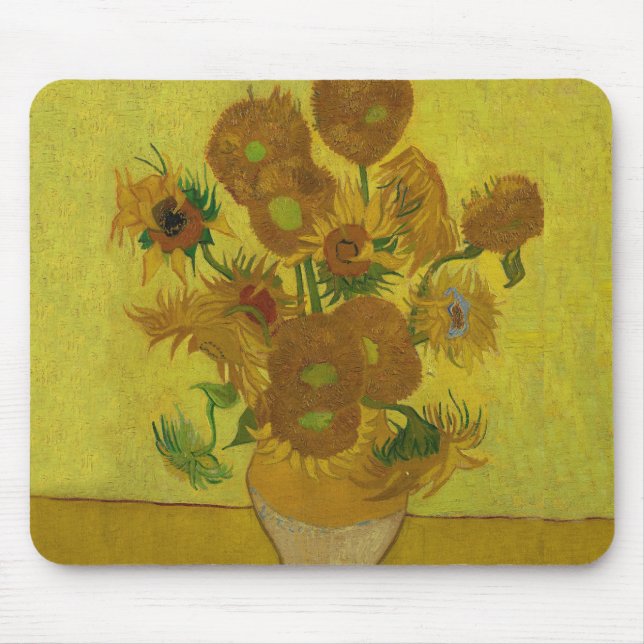 Vincent Van Gogh 15 solrosor målning Musmatta (Framsidan)