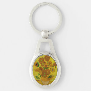 Vincent Van Gogh 15 solrosor målning Ovalt Silverfärgad Nyckelring