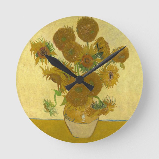 Vincent Van Gogh 15 solrosor målning Rund Klocka (Framsida)
