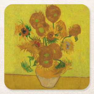 Vincent Van Gogh 15 solrosor målning Underlägg Papper Kvadrat