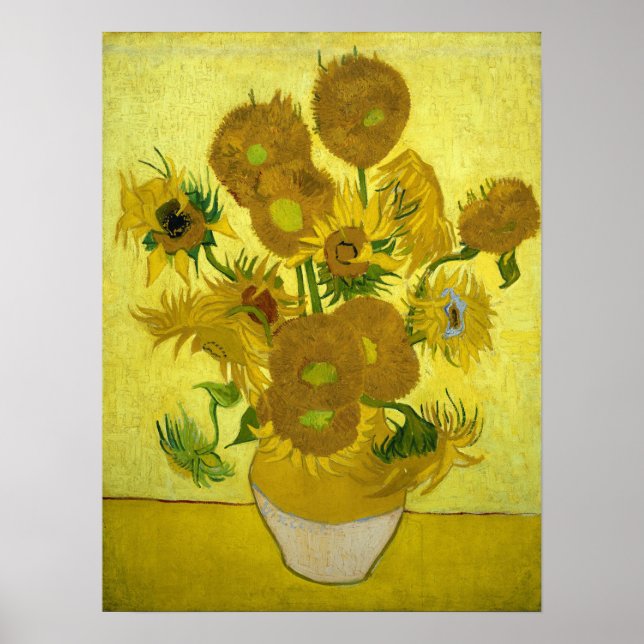 Vincent Van Gogh-15 Sunblommor i A Vas Poster (Framsidan)