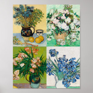 Vincent Van Gogh 1800s Flower Painting Collage Poster