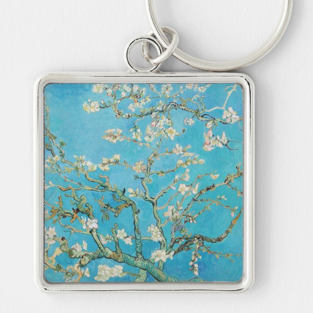 Vincent van Gogh - Almond Blommar Fyrkantig Silverfärgad Nyckelring (Framsidan)