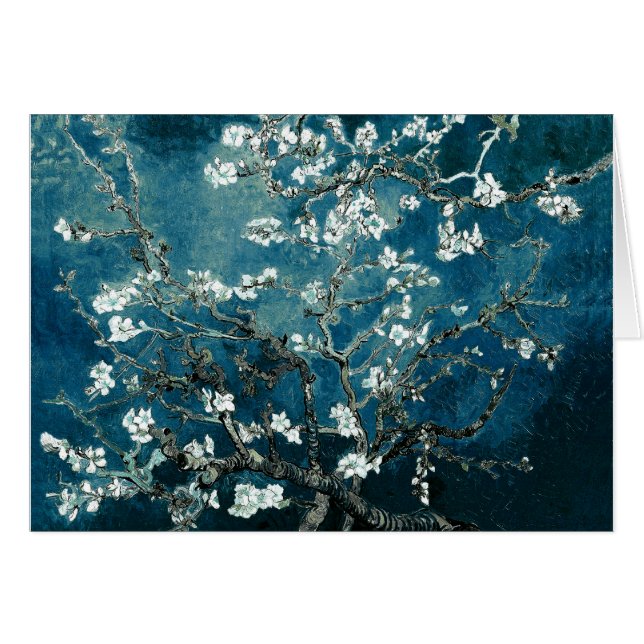 Vincent Van Gogh Almond Blommar Mörk  Teal Hälsningskort (Framsidan Horizontal)