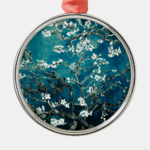 Vincent Van Gogh Almond Blommar Mörk Teal Julgransprydnad Metall