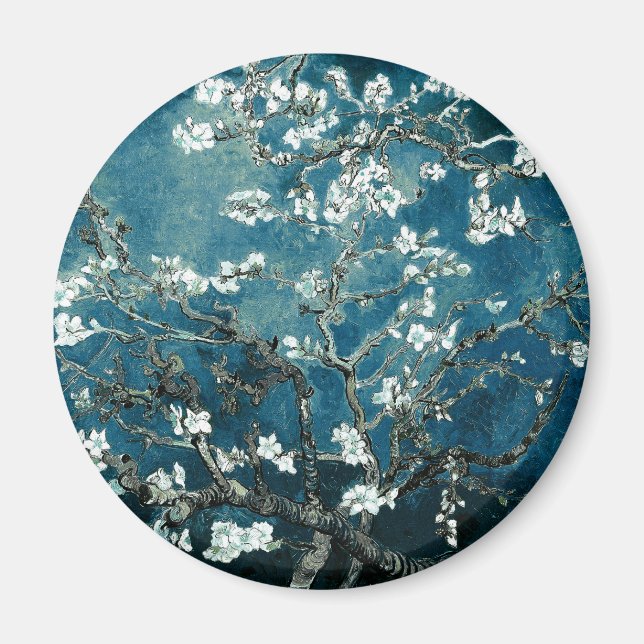 Vincent Van Gogh Almond Blommar Mörk  Teal Magnet (Framsidan)