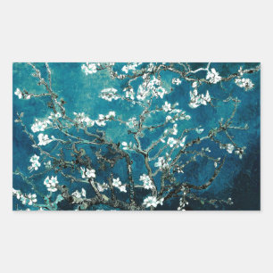 Vincent Van Gogh Almond Blommar Mörk Teal Rektangulärt Klistermärke
