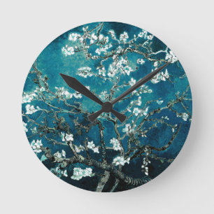 Vincent Van Gogh Almond Blommar Mörk Teal Rund Klocka