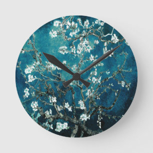 Vincent Van Gogh Almond Blommar Mörk  Teal Rund Klocka