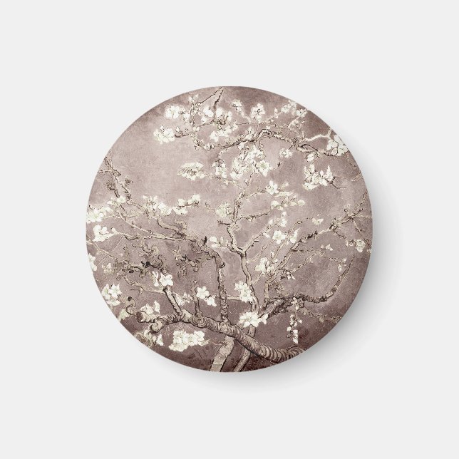 Vincent Van Gogh Almond Blommars Beige Taupe Magnet (Framsidan)
