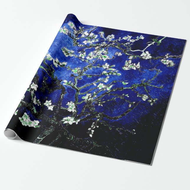 Vincent Van Gogh Almond Blommars Deep Blue Presentpapper (Utrullad)