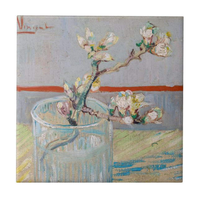 Vincent van Gogh - Almond Gren i ett glas Kakelplatta (Framsidan)