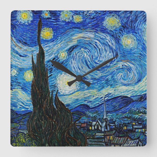 Vincent Van Gogh är Starry Natt Serenity Fyrkantig Klocka (Framsida)