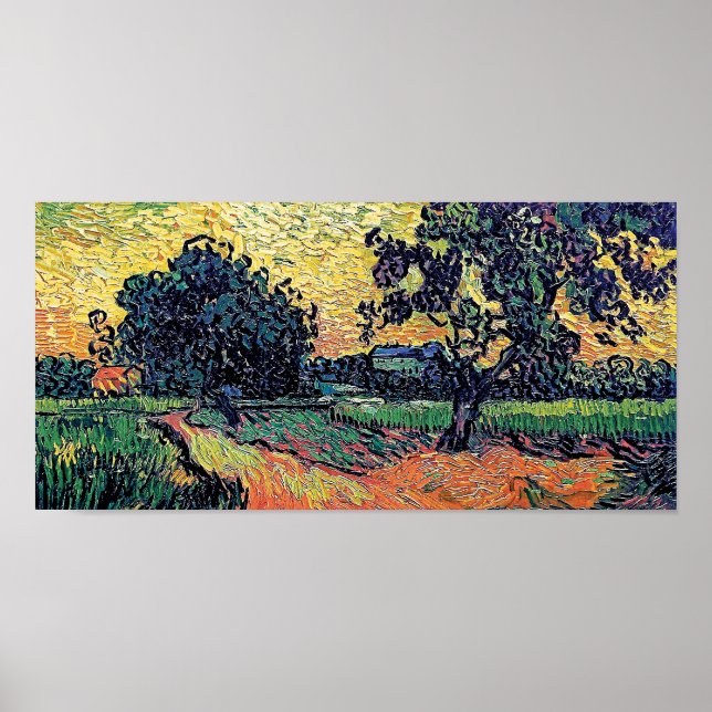 Vincent Van Gogh - Auvers' chateau vid Sunset Poster (Framsidan)