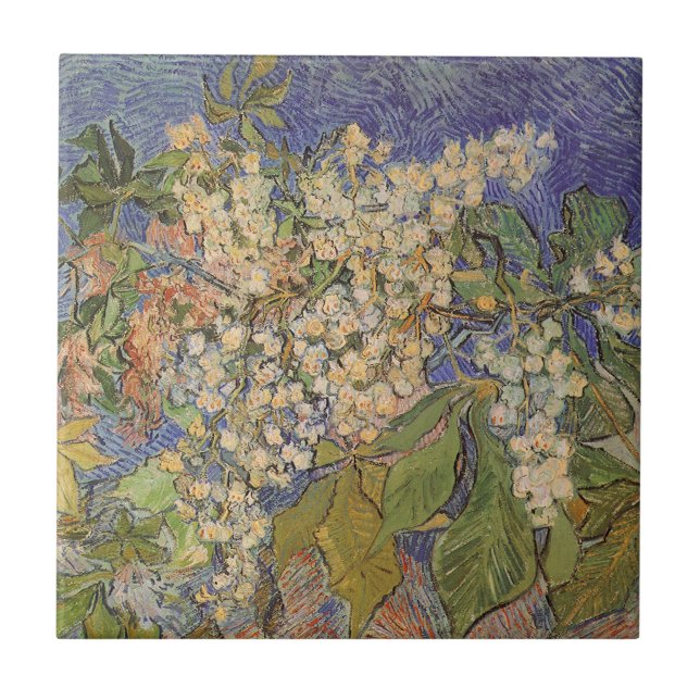 Vincent van Gogh - Blommande kastanjegrenar Kakelplatta (Framsidan)