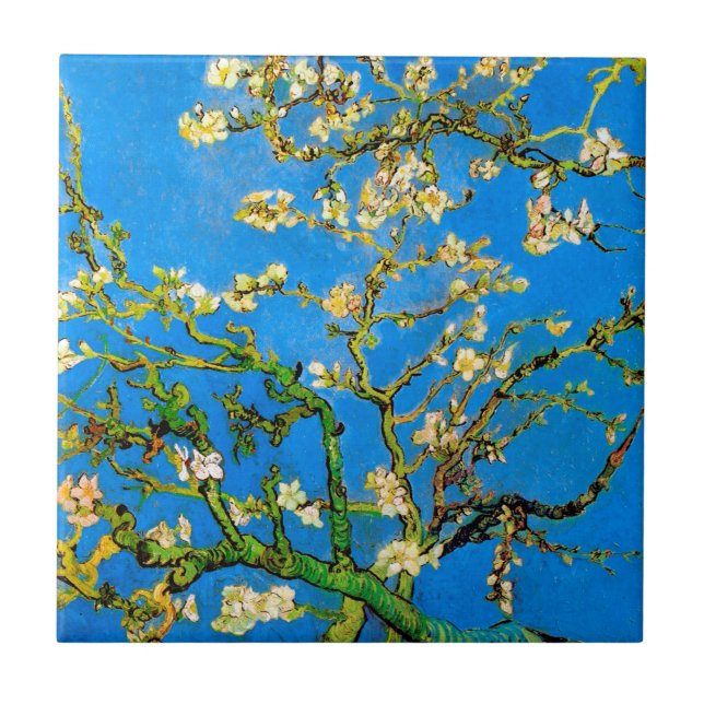 Vincent Van Gogh - Blommande mandelträd fint konst Kakelplatta (Framsidan)
