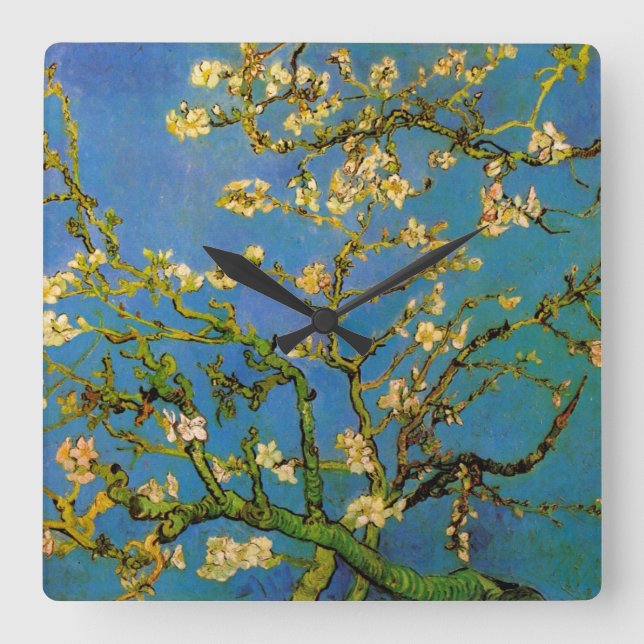 Vincent van Gogh - Blommande mandelträd Fyrkantig Klocka (Framsida)