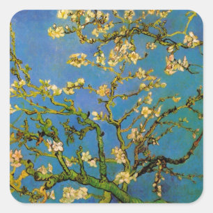 Vincent van Gogh - Blommande mandelträd Fyrkantigt Klistermärke