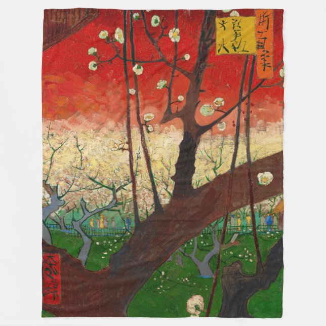 Vincent van Gogh - blommande plommonträdgård Fleecefilt (Framsidan)
