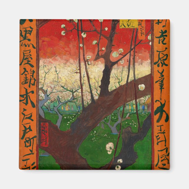 Vincent van Gogh - blommande plommonträdgård Magnet (Framsidan)