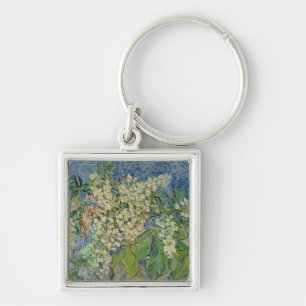 Vincent Van Gogh blomstra kastanjgrenar Fyrkantig Silverfärgad Nyckelring